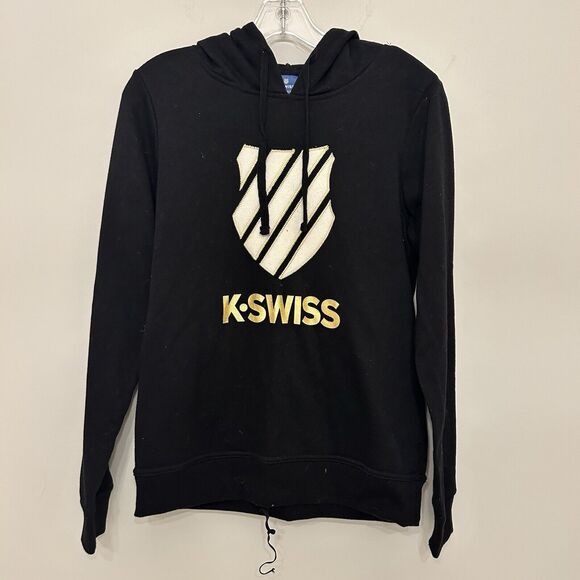 K-Swiss‎ Fleece Hoodie Womens Small Black Gold Sweatshirt Logo Athletic - Picture 1 of 9